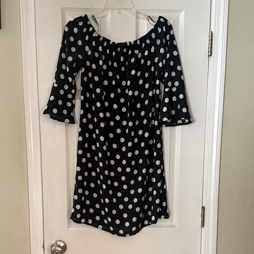City Streets Black and White Polka Dot Dress Small